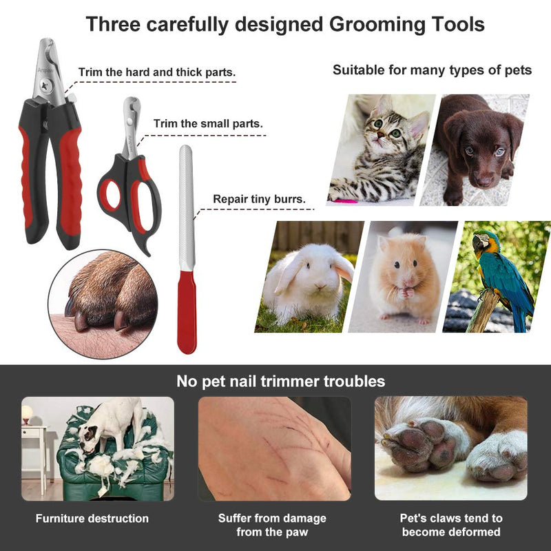 [Australia] - Dog Nail Clippers and Trimmer Set, Anipaw Stainless Steel Non Slip Handles & Razor Sharp Blades, Safety Guard to Avoid Over-Cutting, Grooming Tool for All Small Large Pets, Free Nail File 3 Set 