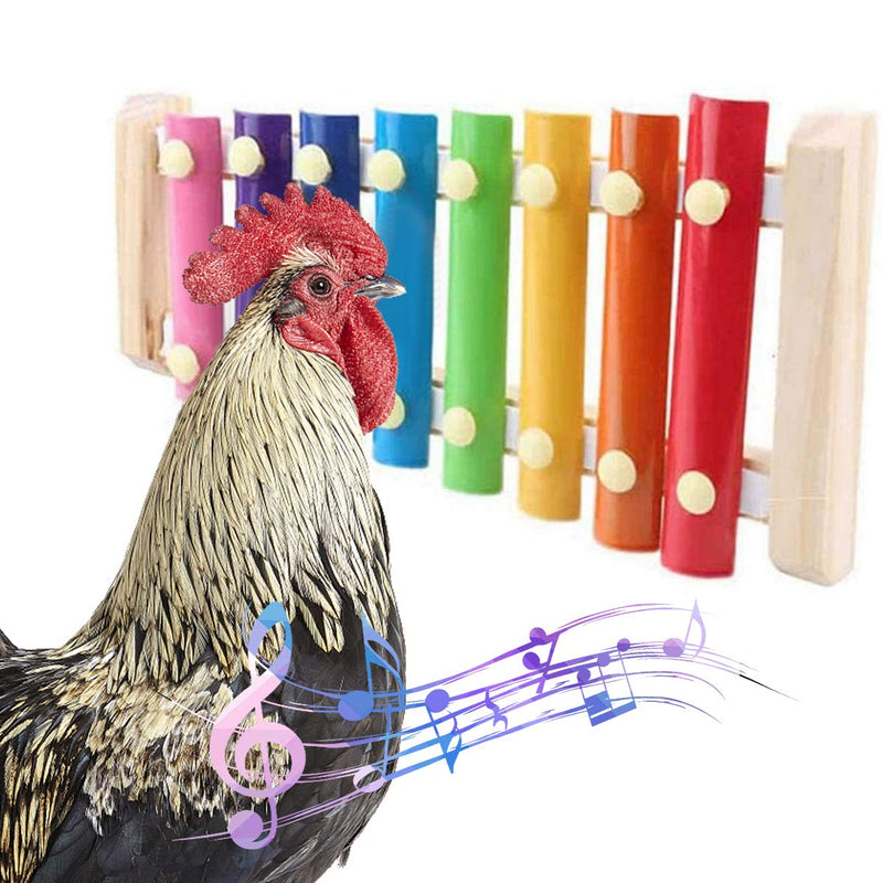 MQUPIN Bird Chicken Toy Chicken Xylophone Toys Upgrade Wooden,Chicken Mirror Hen Musical Toy with 8 Metal Keys and 1 Grinding Stone,Hanging Xylophone Toy for Hens Parrots Bird(2 Pack) - PawsPlanet Australia