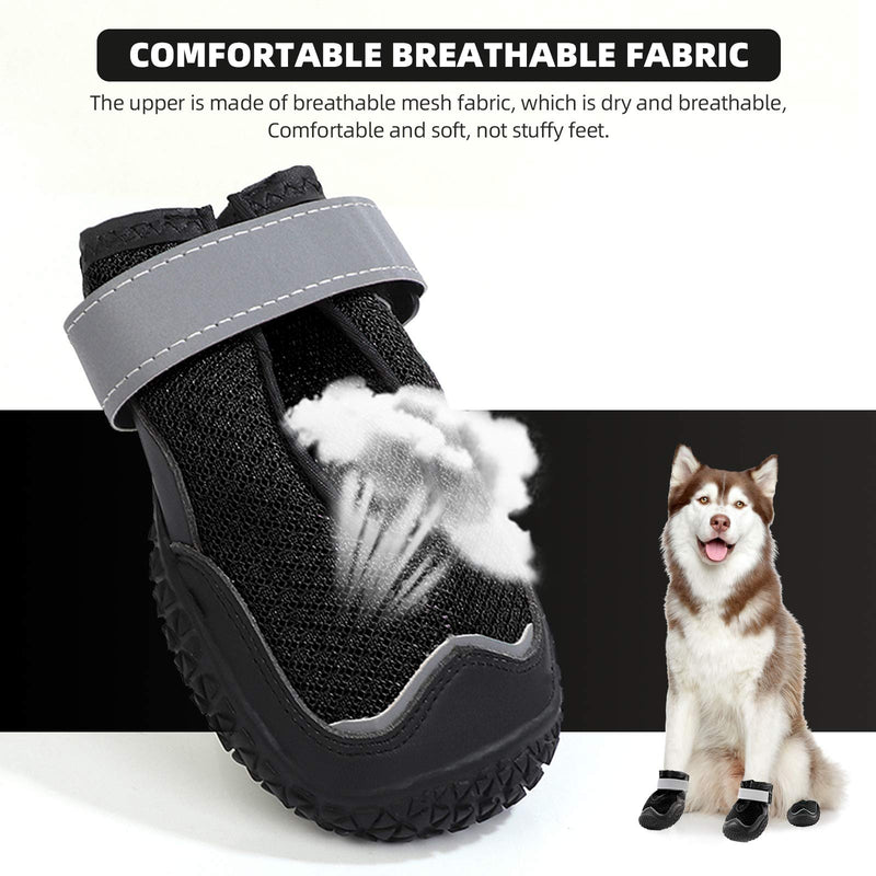 Dog Boots, Breathable Dog Shoes, Dog Booties with Reflective Rugged Anti-Slip Sole and Skid-Proof, Puppy Outdoor Paw Protectors with Rubber Soles for Hiking and Running 1: 2.4"x1.6"(L*W) for 10-20 lbs Black-4pcs - PawsPlanet Australia