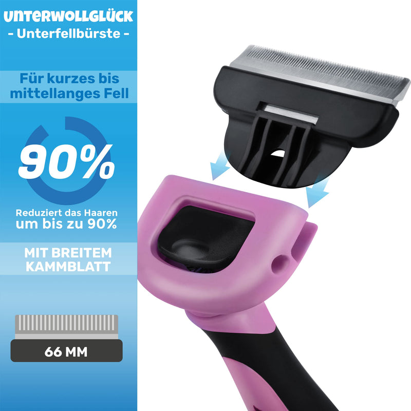 BluePet "UnterwollGlück" - Up to 90% less loose hair - Short hair dogs & cats brush ideal for changing fur - Removal of the undercoat & care of the top hair Pink - PawsPlanet Australia