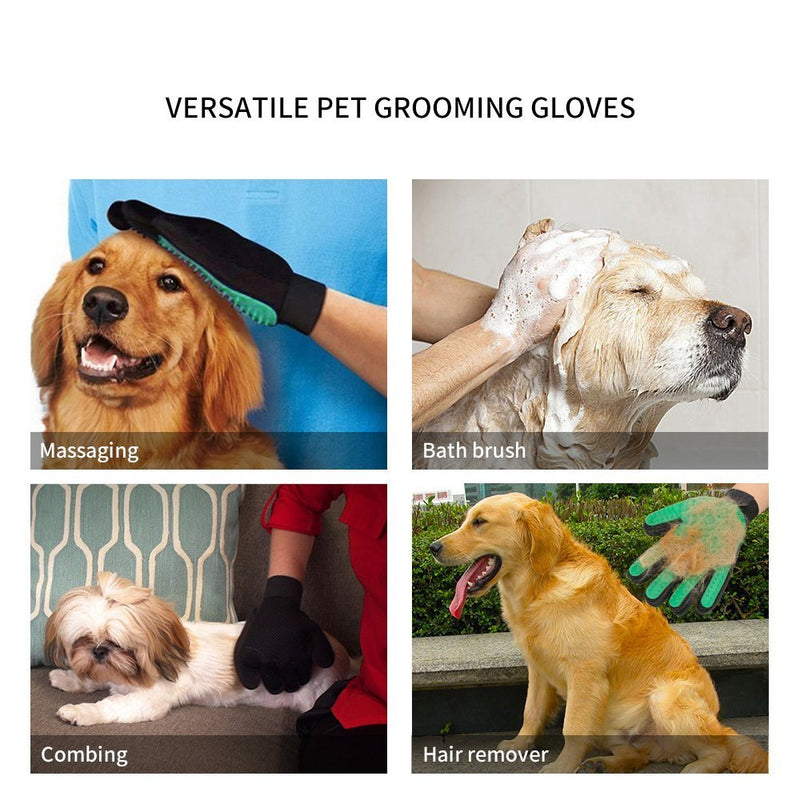 [Australia] - ORRIPOT Yvetel Pet Grooming Glove-Gentle Deshedding Brush Glove - Efficient Pet Hair Remover Mitt - Massage Tool with Enhanced Five Finger Design - Perfect for Dogs & Cats with Long & Short Fur Green-Pair 