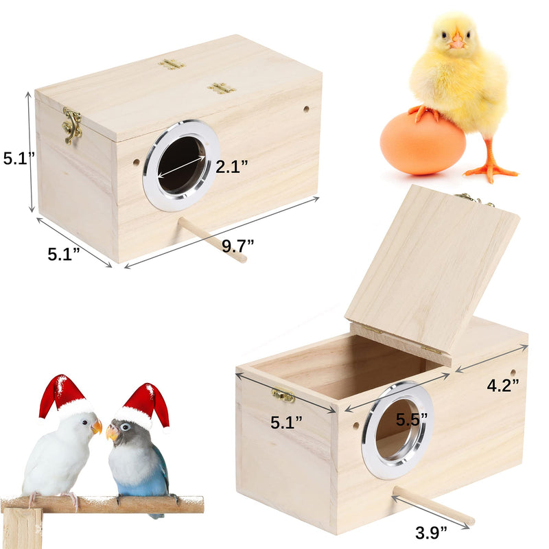 PETWAKEY-ST Birds Breeding Box,Wooden Parakeet Nesting Box Cage House with Coconut Fiber for Cockatiel Lovebirds Budgie Finch Canary (9.7”x5.1”x5.1”) - PawsPlanet Australia