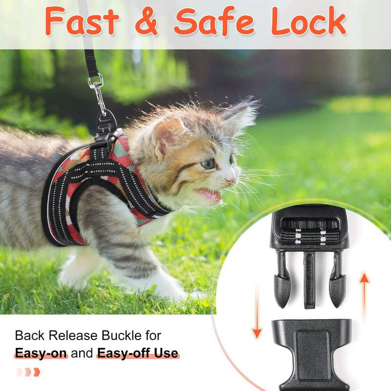 rabbitgoo Kitten Harness and Leash Set, Escape Proof Cat Walking Vest for Small Cats, Adjustable Easy Control Outdoor Harness, Breathable Pet Jacket with Reflective Strips, Geometric Pattern Orange&Red - PawsPlanet Australia