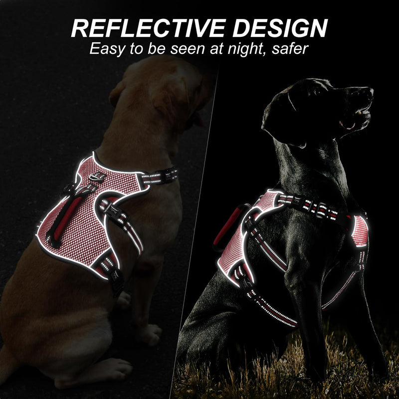 HEELE dog harness, escape-proof, buckle in the neck area, reflective, chest harness with robust handle, panic harness for dogs, dog harness with a stable impression, fits like a glove, red, L - PawsPlanet Australia