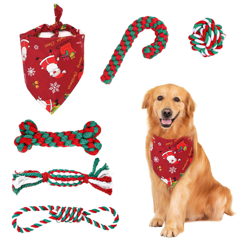 GothicBride Pack of 6 dog toys Christmas, gift Christmas contains 5 dog toys rope natural cotton & 1 red dog bandana, dog chew toy Christmas dog toy candy cane - PawsPlanet Australia