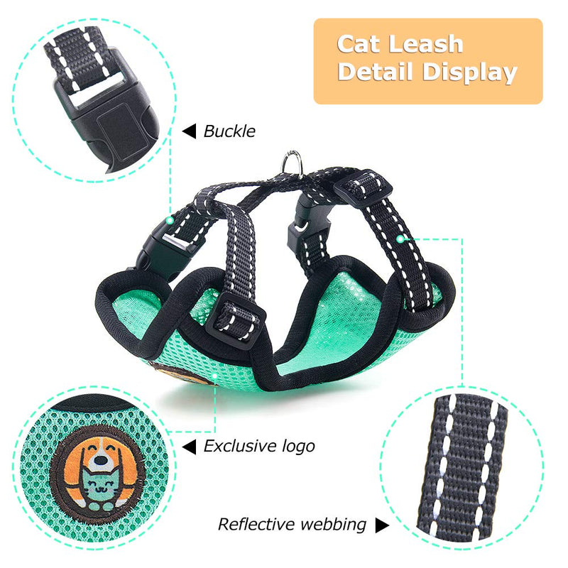 [Australia] - AWOOF Kitten Harness and Leash Escape Proof, Adjustable Cat Kitten Puppy Walking Jacket with Metal Leash Ring, Soft Breathable Small Pet Vest M(neck size: 6.1"-9.4", chest size: 8.26"-14.56") Green 