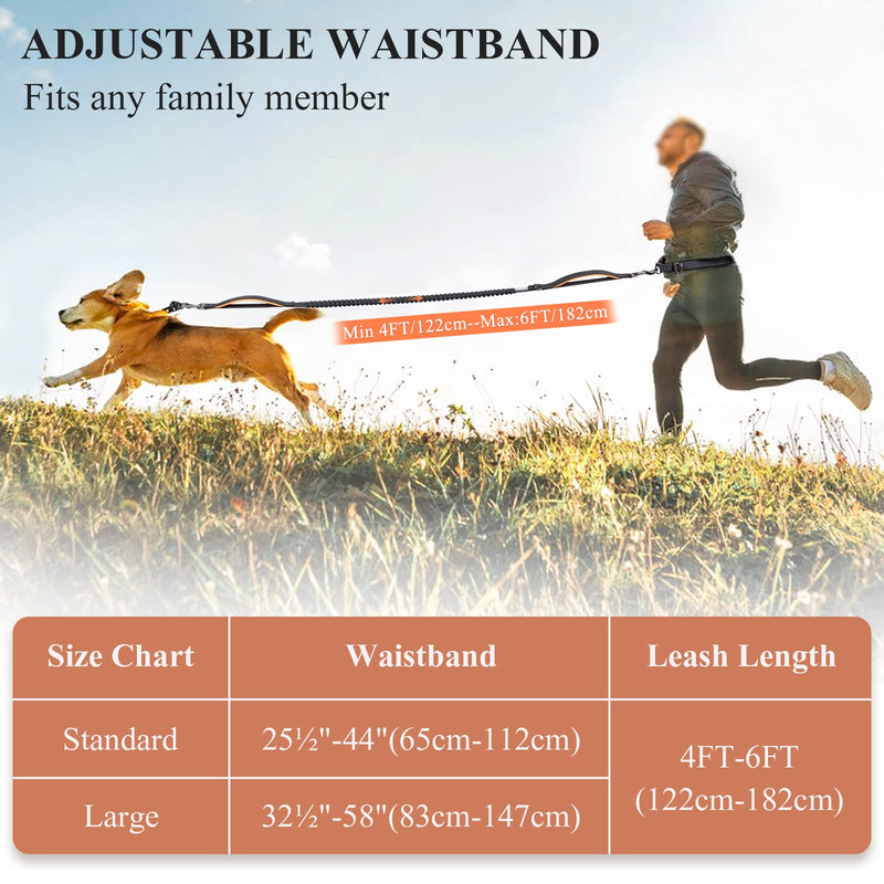 VIVAGLORY Hands Free Dog Leash with Shock-absorbing Bungee for Medium & Large Dogs, Reflective Adjustable Waist Leash with Dual Padded Handle for Walking, Jogging, Running, Hiking S (25½"~44"/ 65~112cm) - waistline Black/Orange - PawsPlanet Australia