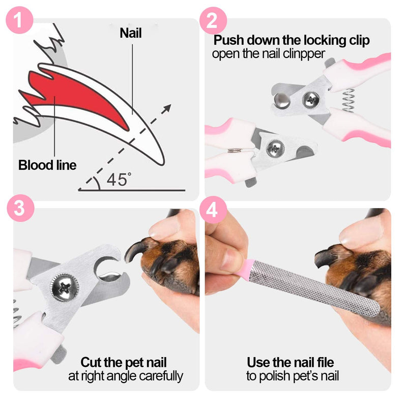 Reastar Pet Nail Clipper Animal Claws Scissor & Free Nail File, with Safety Lock and Protective Guard to Avoid Over Cutting - Suitable for Dogs Cats Birds (White and Pink) - PawsPlanet Australia