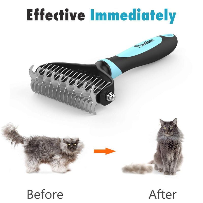Pawaboo Pet Dematting Comb - Pet Grooming Comb with Dual Sided 9+17 Rake for Dogs and Cats, Gently Removes Loose Undercoat, Mats, Tangles and Knots - Black & BLUE Black/Blue - PawsPlanet Australia