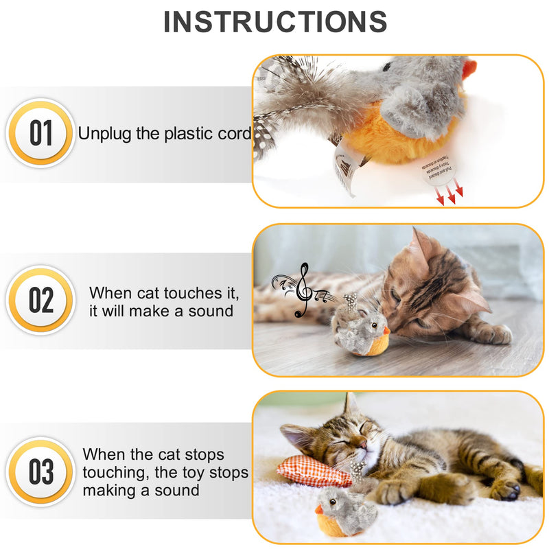 Gefryco Interactive Cat Toys for Indoor Cats Plush Puzzle Chirp Bird and Squeak Mouse Toy Kitten Chase and Exercise - PawsPlanet Australia