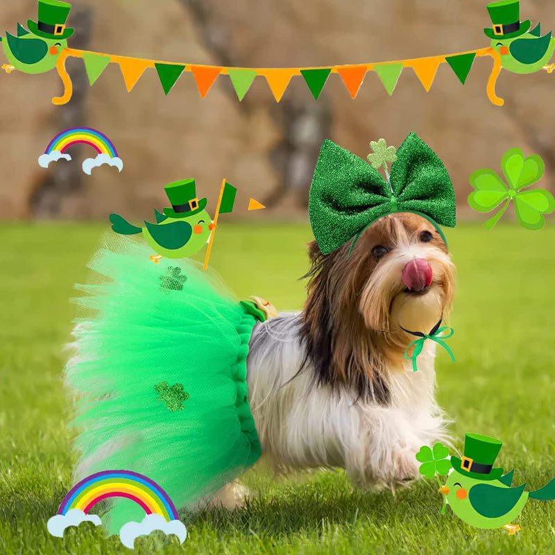 St Patrick's Day Dog Costume, Puppy Clover Bow tie Headband Green Dress Skirt Outfit, Pet Shamrock Irish Bandana Triangle Bibs Scarf Skirt for Small Medium Dogs Cats Dress Up (Clover Headband) clover headband - PawsPlanet Australia