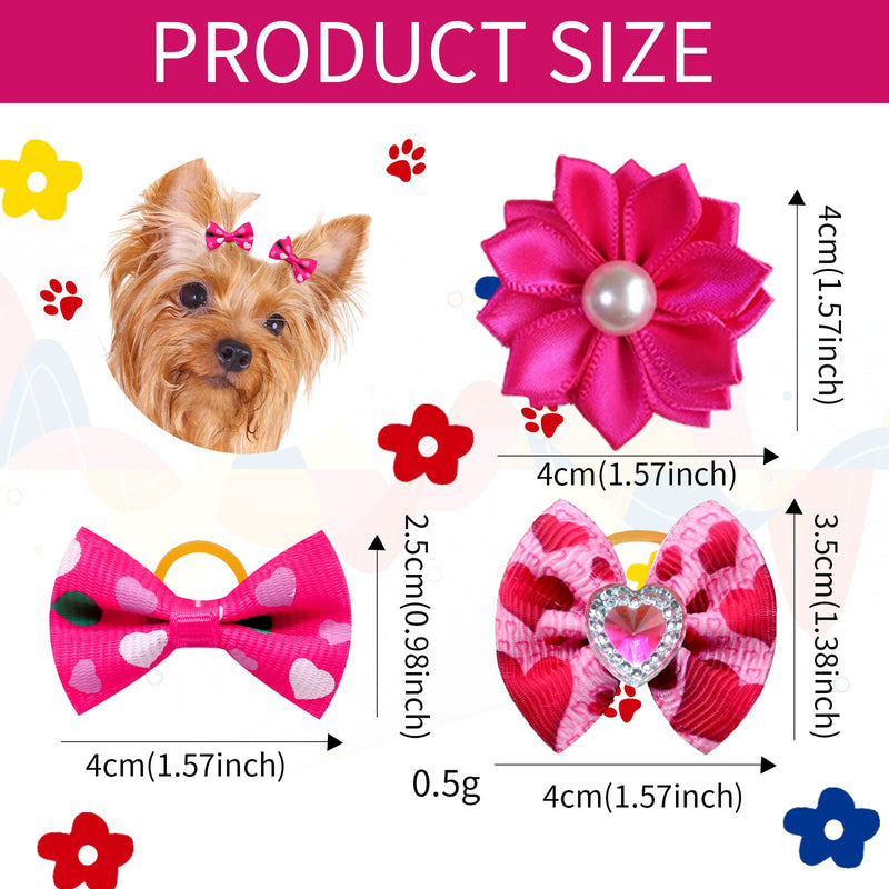Mruq pet 80pcs Valentine's Day Dog Hair Bows, Bulk Holiday Pink and Red Dog Grooming Bows, Rhinestone Pearl Samll Dog Flower Bows with Rubber Bands for Festival Puppy Dog Hair Accessories A105+HA010+A019-80 - PawsPlanet Australia