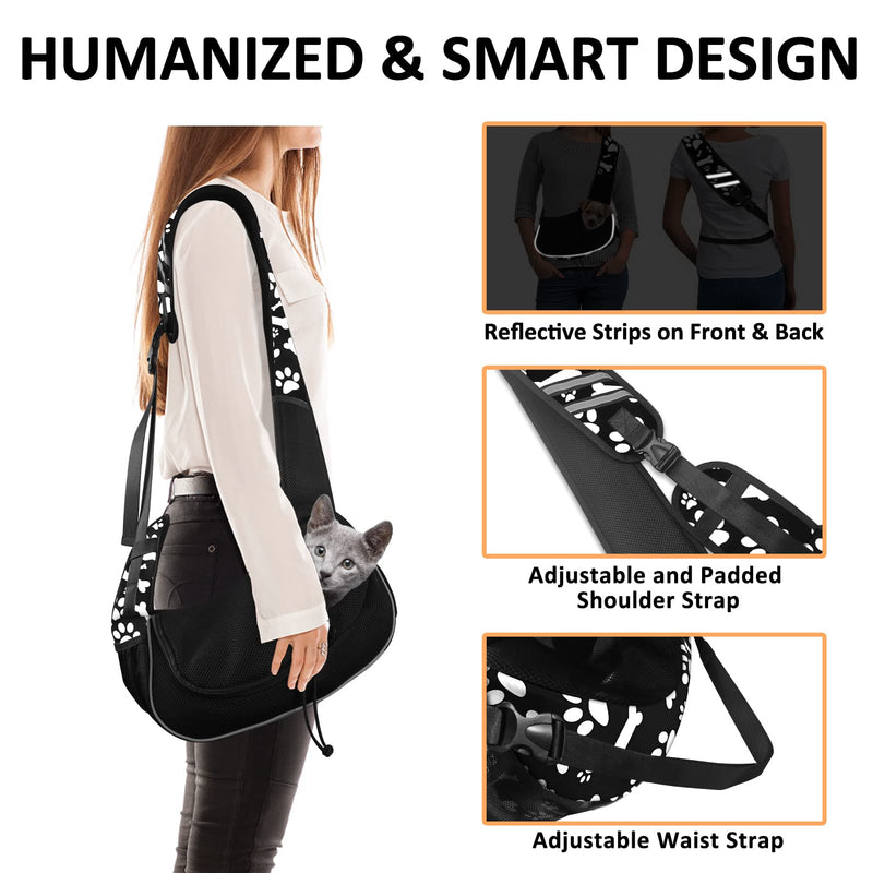 Gloppie Pet Carrier, Doggie Cat Hand Free Sling Carry Dog Papoose Carrie Adjustable Padded Shoulder Strap, Pet Travel Carrier Tote Bag with Breathable Mesh Pouch for Outdoor Walking Subway, Cute Black S - PawsPlanet Australia