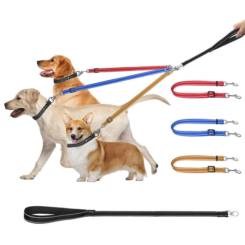 3-in-1 Dog Leashes, 3-Piece Dog Leash, 3-Way Dog Leash Splitter for Pets, Reflective, Removable, Padded, Adjustable, for 1,2 or 3 Dogs Colorful - PawsPlanet Australia