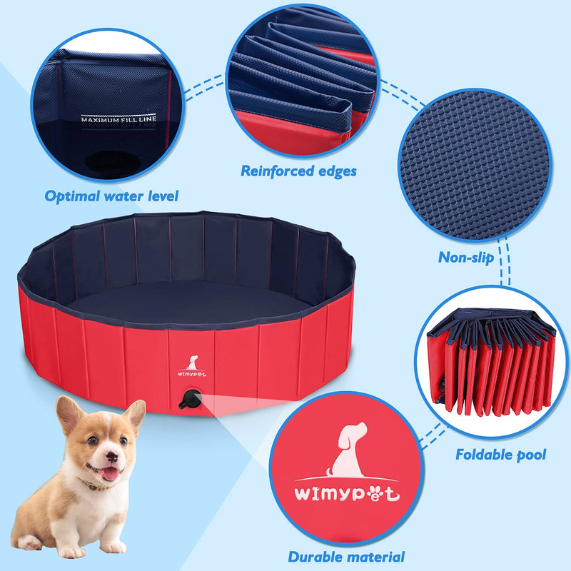 Wimypet S-L Foldable Dog Swimming Pool, Pet Dog Cat Bathing Tub Indoor Outdoor Puppy Pool,PVC non-slip with Reinforced Oxford Walls Bathing Tub Durable Dogs Paddling kids Pool in Yard Garden 120*30CM - PawsPlanet Australia