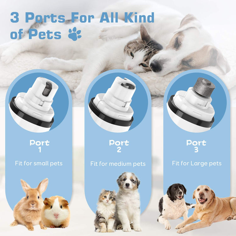 [Australia] - Dog Nail Grinder, Professional Dog Nail Trimmers with 2 Speed & 3 Ports | Electric Rechargeable Pet Nail Grinder for Large, Medium & Small Dogs Cats | Low Noise Pet Nail Trimmer Painless Paws Grooming 