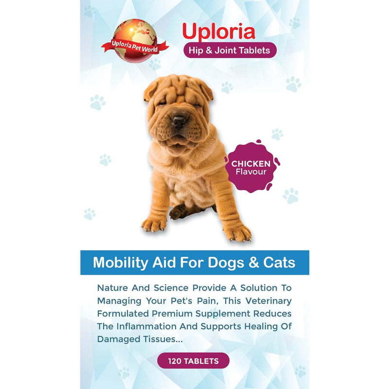 Uploria Pet World Joint Supplements For Dogs & Cats - 120 Chicken Flavour Tablets | Formulated Joint Aid With Premium Glucosamine Chondroitin MSM & Green Lipped Mussel| UK Manufactured - PawsPlanet Australia