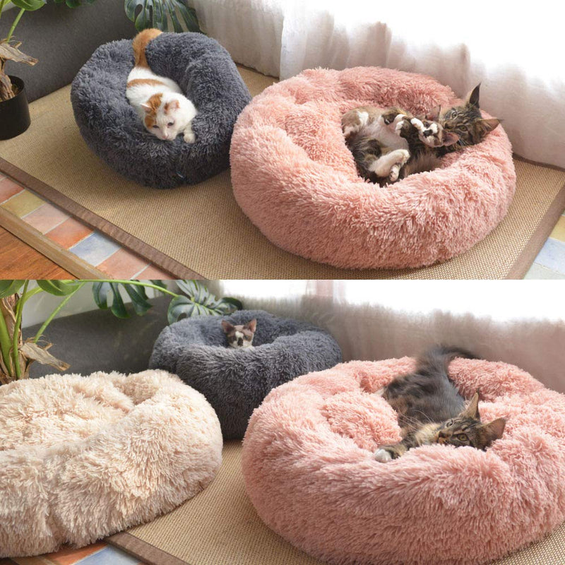 Blusea Donut Cuddler Pet Bed, Self Warming Cat Bed, Ultra-Soft Dog Calming Cushion Kennels, Washable Round Plush Sofa Bed for Cats Dogs Kittens Puppies Indoor, Diameter 15.7''- 39.4'' 40cm Brown - PawsPlanet Australia