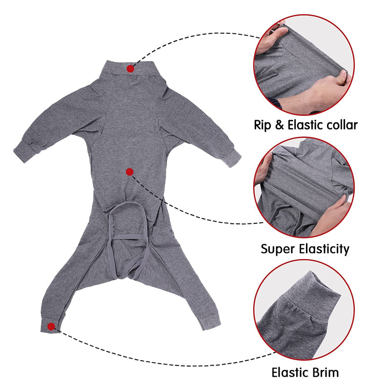 KZOBYD Dog Pajamas Flexible Pet Sleeping Jumpsuit Breathable Dog Nightclothes Comfy Puppy Four Legs Recovery Suit Pullover Sleepwear Onesie for Medium Dogs Large Dogs Indoor Outdoor(Solid,X-Small) Solid Gray XS - PawsPlanet Australia