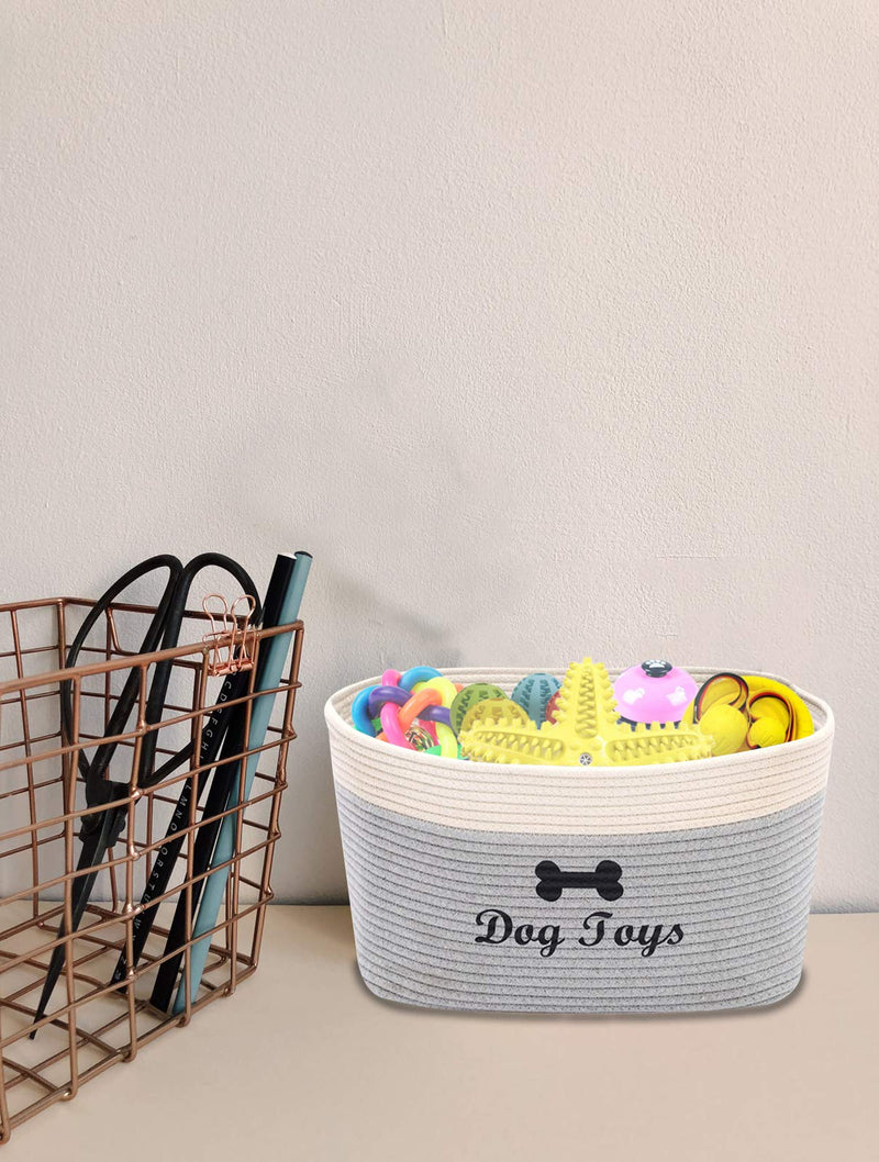 Geyecete dog toy box Dog Toy Storage Basket weave Basket Dog- Laundry Basket Storage Bin Pet Toy Storage Boxes Living Room Organizer-Gray/Beige Gray/Beige - PawsPlanet Australia