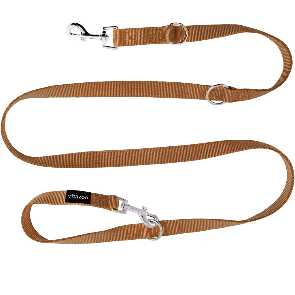 vitazoo dog leash in brown 2mx2.5cm, solid and adjustable in 3 lengths - suitable for large and strong dogs - dog leash, double leash - PawsPlanet Australia