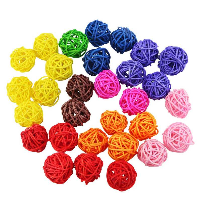 [Australia] - Kuqqi 30 Pcs Bird Parrot Wicker Rattan Toy Balls,Colorful Pet Chewing Toys,Table Wedding Party Decorative Crafts Hanging DIY Accessories 30mm 