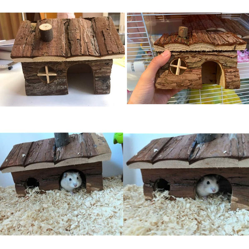 [Australia] - Hamster Wooden House with Chimney Small Pets Hideout for Dwarf Hamster Cage Play Hut Medium 