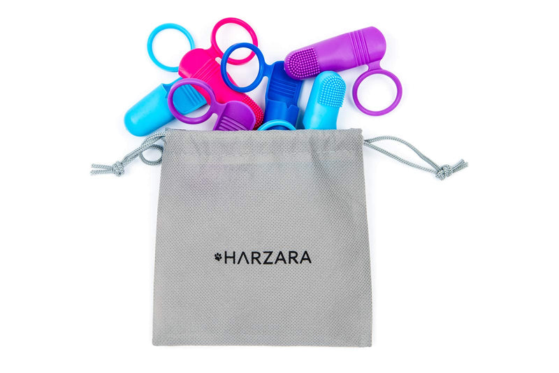 Harzara Professional Pet Finger Toothbrushes. 6 Pack. Best for a Dog,Puppy, Cat or Kitten. Unique Finger Holes to Fit All & Safety Ring to Protect Your Pet. For Regular Teeth Cleaning & Dental Care. - PawsPlanet Australia