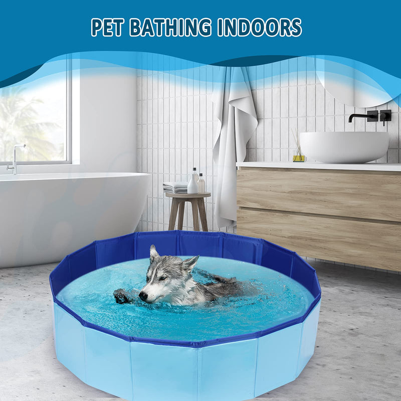 PVC Pet Swimming Pool Portable Bathtub Collapsible Water Pond Pool Foldable Dogs Bathing Tub Garden Pool Cat Puppy Shower Spa Kiddie Pool for Kiddies Pets to Swim and Bath (31.4" x 7.8") 31.4" x 7.8" - PawsPlanet Australia