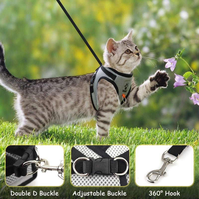 Cat Harness and Lead Set, Escape Proof Cat Kitten Walking Vest with Leash, Adjustable Soft Reflective Mesh Vest Harness and Lead for Small Medium Cats Pets (Grey, S) Grey - PawsPlanet Australia