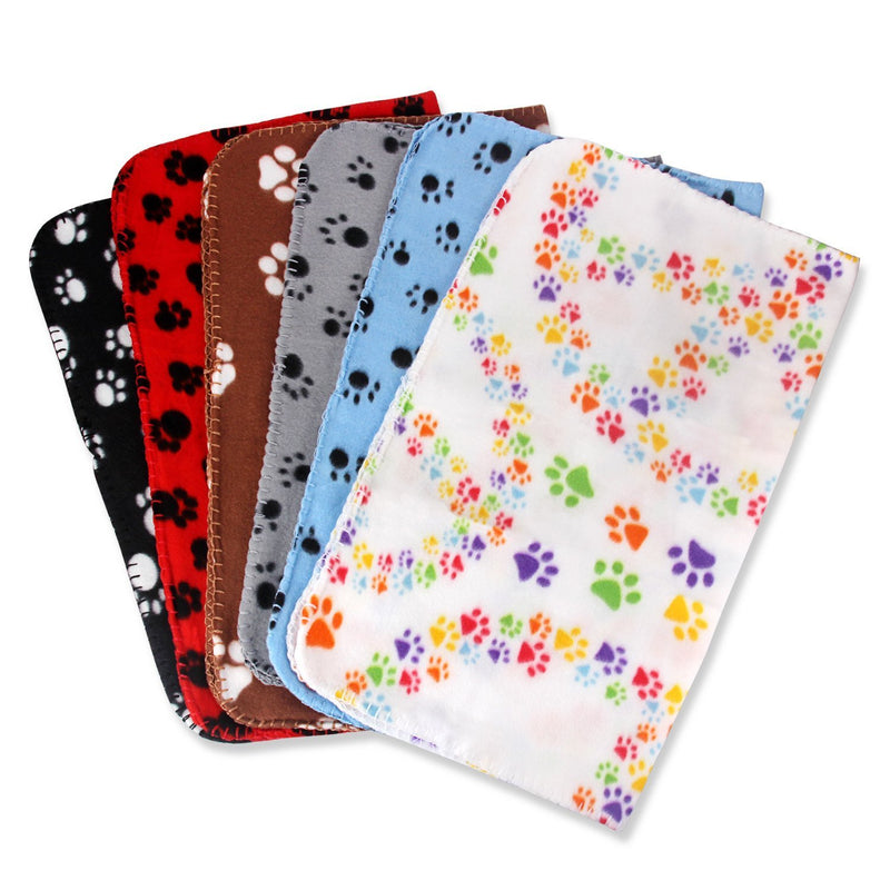 [Australia] - Eagmak Cute Dog Cat Fleece Blankets with Pet Paw Prints for Kitten Puppy and Small Animals Pack of 6 (Black, Brown, Blue, Grey, red and White) 