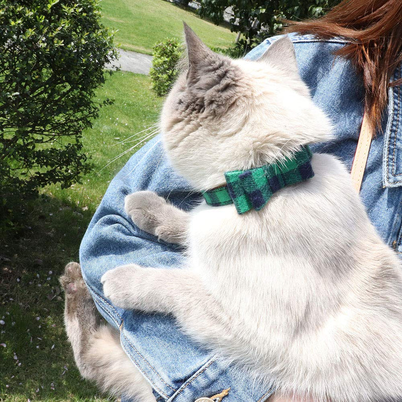 [Australia] - Fourhorse Small Dog and Cat Collars with Cute Flowers Bandana, Adjustable Buckle Soft and Comfortable XS green grid 