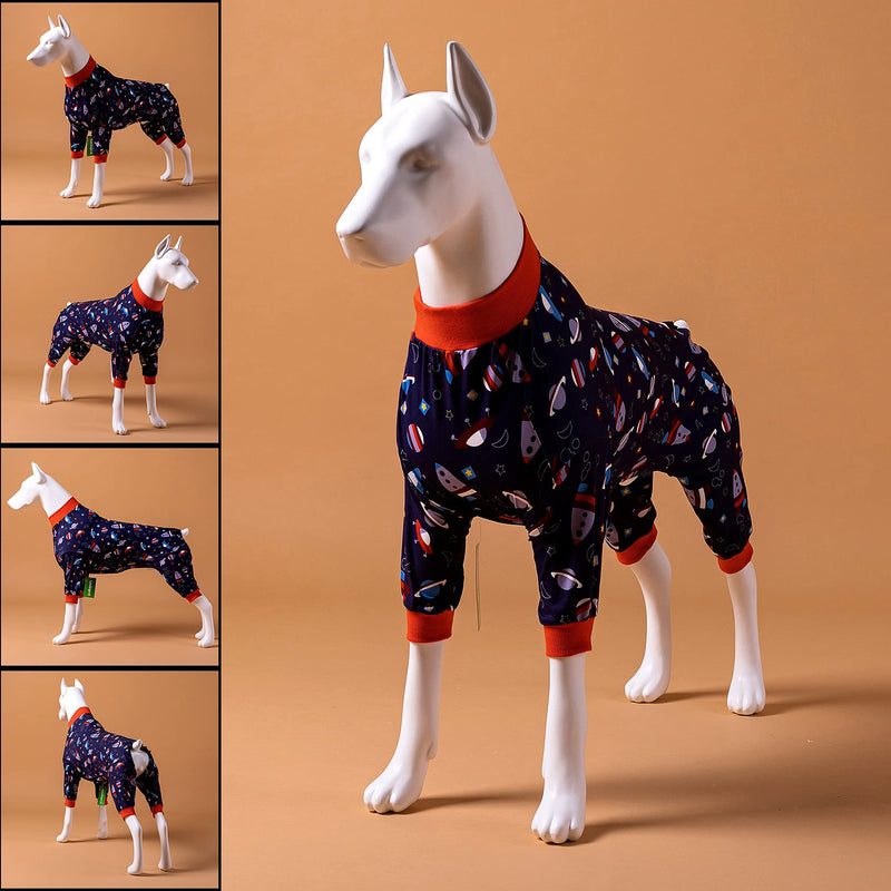 LovinPet Pitbull Pajamas/Lightweight Pullover Pajamas/Full Coverage Dog Pjs with Black Trim/Cuddle Space Craft Navy Prints/Lightweight Big Dogs Pullover, Full Coverage Large Breed Dog Pjs Medium - PawsPlanet Australia