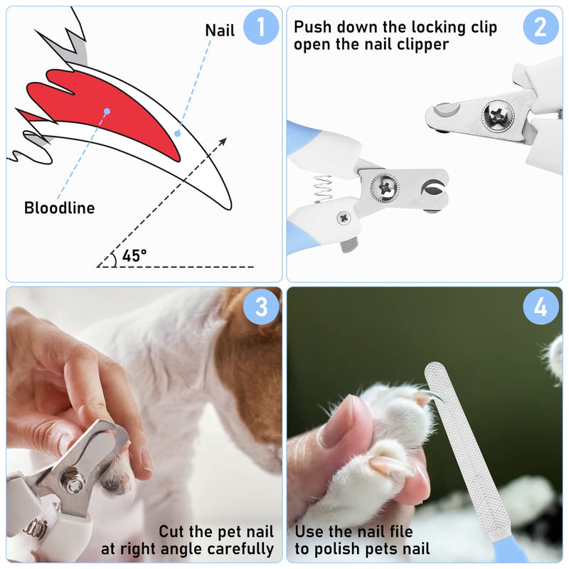 cobee dog nail clippers with nail file, stainless steel cat nail clippers, pet nail clippers suitable for puppies, kittens with safety clasp and protective guard to avoid overcutting (blue) Blue - PawsPlanet Australia