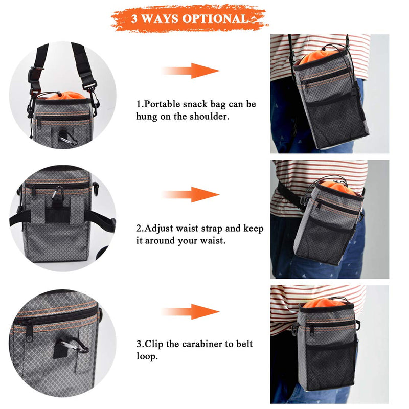TVMALL Dog Training Treat Bag with Poop Bag Holder Waterproof Dog food Storage Bag Training Pouch with Adjustable Belt Shoulder Strap Easy to Carry Free Dog Plush Toys clicker two Garbage bags Light grey#1 - PawsPlanet Australia