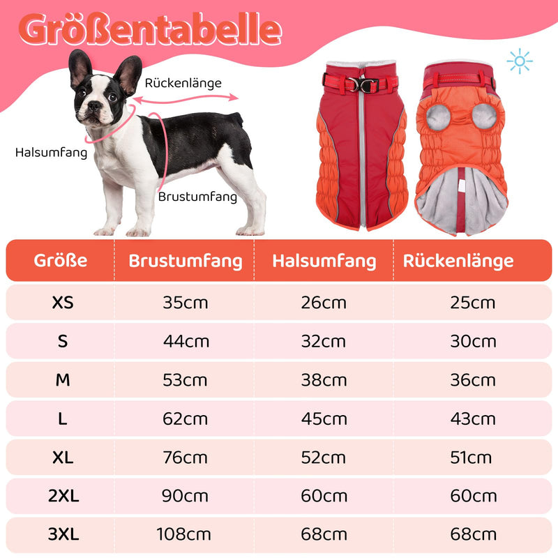 ASENKU Warm Dog Coat, Winter Dog Jacket with Harness, Waterproof Dog Coat with Belly Protection, Dog Clothing Outfit for Small Large Dogs, Warm Fleece Dog Coat, Red, 2XL XXL - PawsPlanet Australia