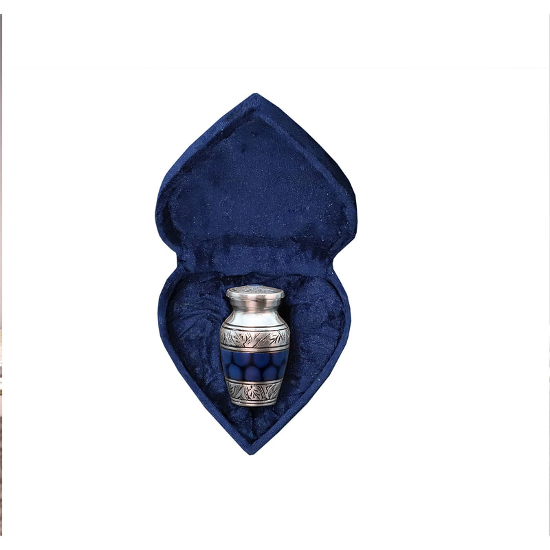 hlc Lovely Small Keepsake Urn Qnty 1 - Keepsake Urn for Human Ashes with 1 Velvet Box Bag-Mini Keepsake Urn -Beautiful Peaceful Blue Brass Hand Engraved Mini Memorial Affordable Keepsake Urn (3 cu.in) - PawsPlanet Australia