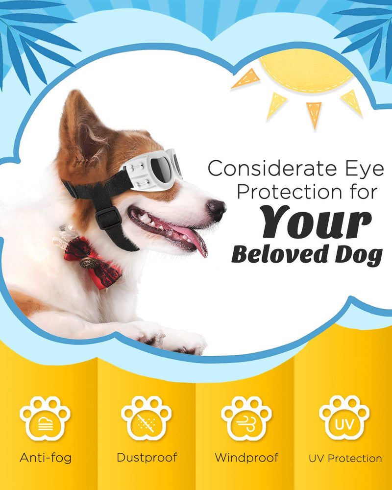 Lewondr Small Dog Sunglasses UV Protection Goggles Eye Wear Protection with Adjustable Strap Waterproof Doggy Sunglasses for Dogs Pet Sun Glasses Doggie Windproof Anti-Fog Glasses, White - PawsPlanet Australia