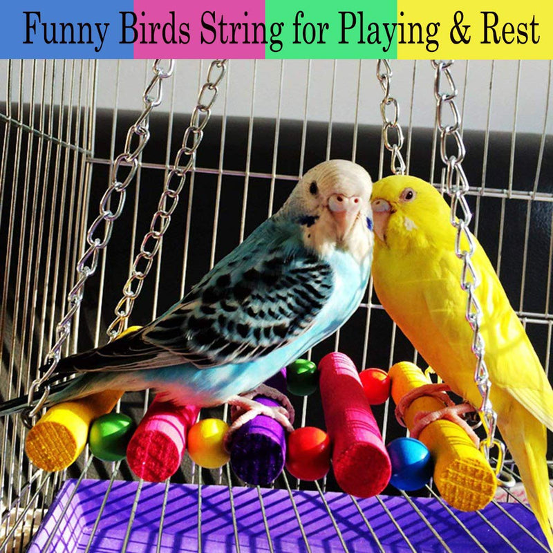 Bird Parakeet Cockatiel Parrot Toys, ESRISE Natural Wood Hanging Bell Pet Bird Cage Hammock Swing Climbing Ladders Wooden Perch Mirror Chewing Toy for Conures, Love Birds - PawsPlanet Australia