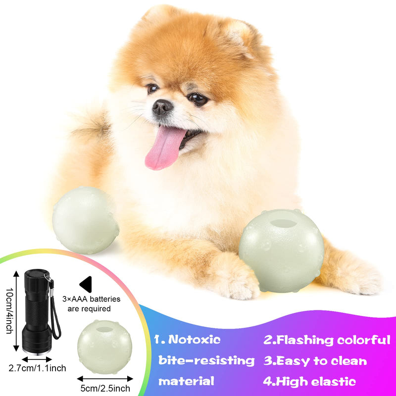 4 Pieces Light Up Balls for Dog Glow in The Dark Pet Rubber Dog Fetch Elastic Toy Balls with a 21 LED UV Flashlight for Pets Dogs Cats Chewing Teeth Cleaning, 2 Inch - PawsPlanet Australia