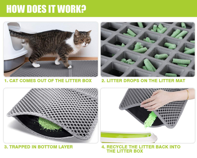 pecute Cat Litter Mat 60x42cm, Square Large Hole Cat litter Trapper Waterproof NonSlip Dual Layer Tray Mat Easy to Clean, Great for Kinds of Boxes and Litter(Grey) Grey - PawsPlanet Australia