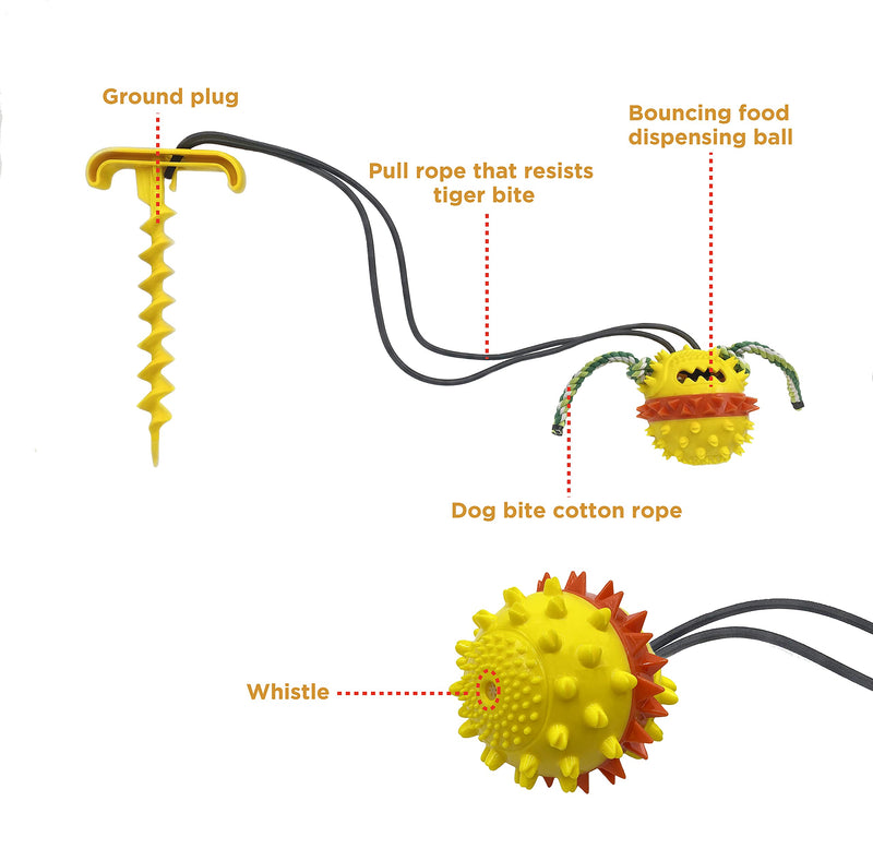 Dog Pull Toys for Aggressive Chewers Outdoor Tether Tug of Way Interactive Puzzle Dog Boredom Toys, Ball and Rope Dog Toys with Teeth Cleaning and Food Dispensing (Yellow) - PawsPlanet Australia