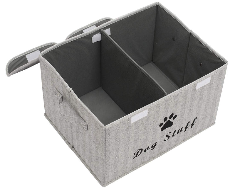Brabtod Large Dog Toys Storage Box Canvas Storage Basket Bin Organizer with Lid - Idea for Collapsible Bin for Organizing Dog Cat Toys and dog stuff - Gray Stripe - PawsPlanet Australia