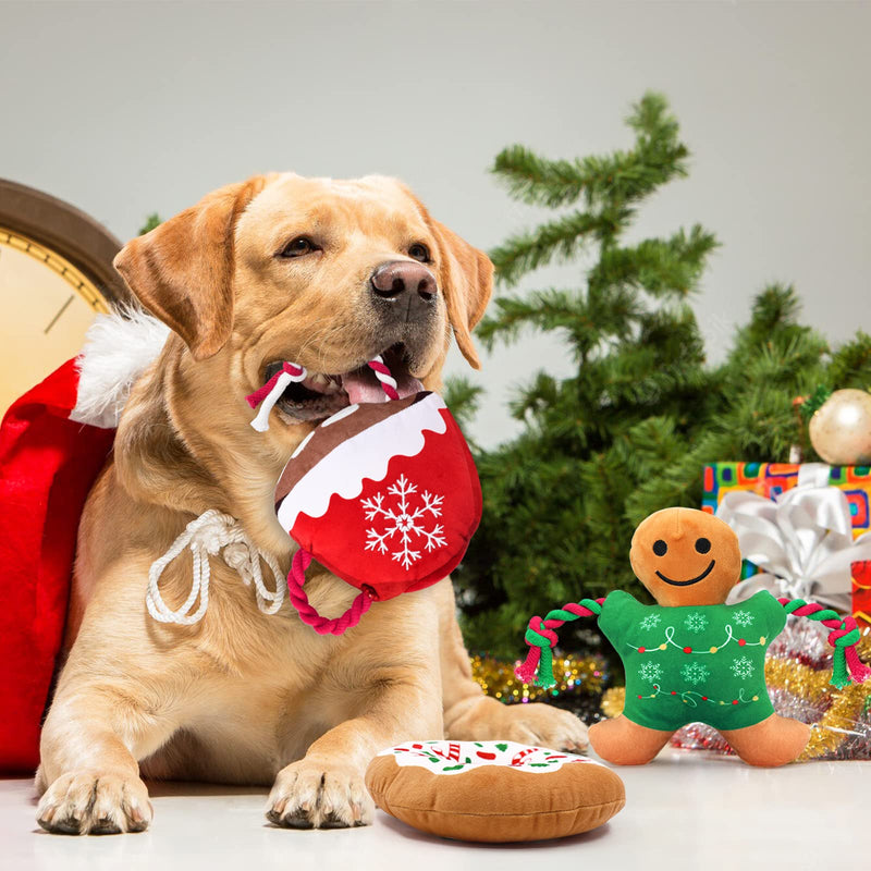 Rhdekoein Christmas Dog Squeaky Toy, Plush Dog Toy for Small Dogs with Squeakers, Interactive Puppy Chew Toy, Cute Soft Stuffed Dessert Set of 4 - PawsPlanet Australia
