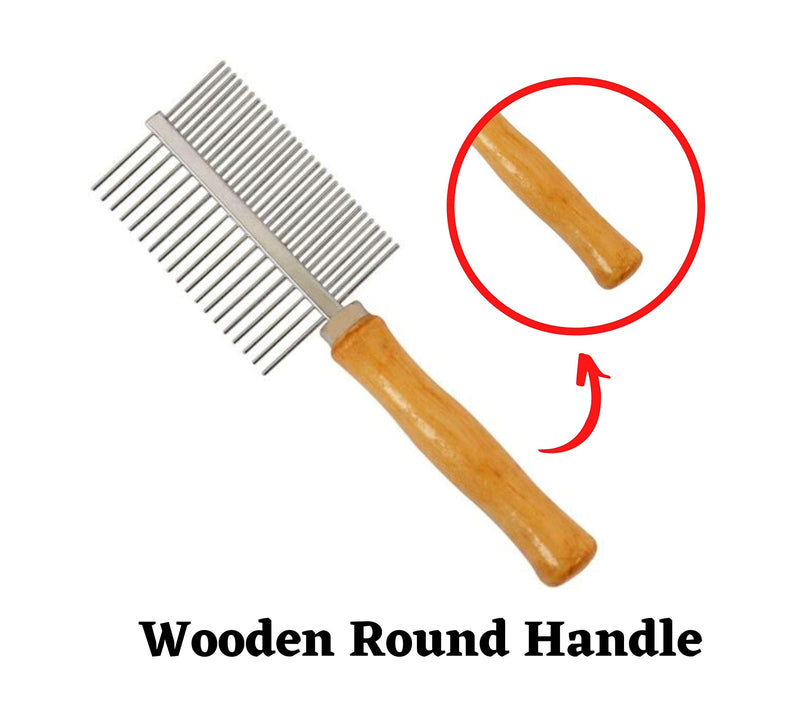 PET Grooming Comb Metal Double And Single Row Wooden Handle For Dogs Cats | Professional Deshedding Dematting Pet Supplies (Double Row) Double Row - PawsPlanet Australia