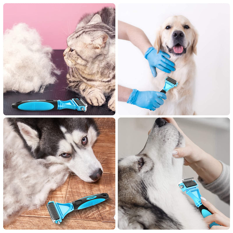 Cat Brush, Dog Grooming Brush, Rabbit Comb for shedding, LIUCOLI Professional Pet Hair Remover Rake - Eliminates Tangles Knots for Long/Short Hair, Removes 96% of Dead Undercoat and Loose Hairs Blue+Black - PawsPlanet Australia