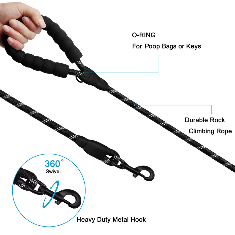 [Australia] - Anbeer 6 FT Dog Leash Traffic Padded Two Handles, Reflective Threads for Control Safety Training for Medium to Large Dogs Black 