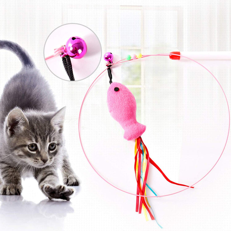 Generies 6 Pieces Cat Feather Toy Cat Teaser Wand Cat Toy Wand With Bell for Indoor Cats Kitten Mouse Fish Bird Shape - PawsPlanet Australia