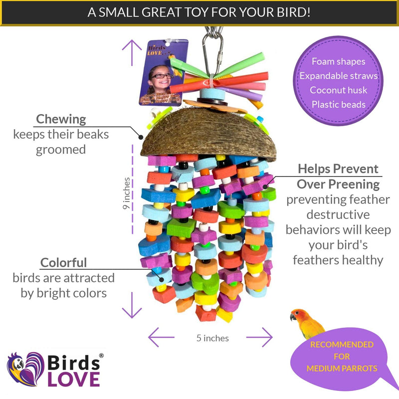 [Australia] - Birds LOVE Man o' War Fun Bird Toy Made of Foam & Coconut Shell for All Small-to-Medium Sized Parrots 