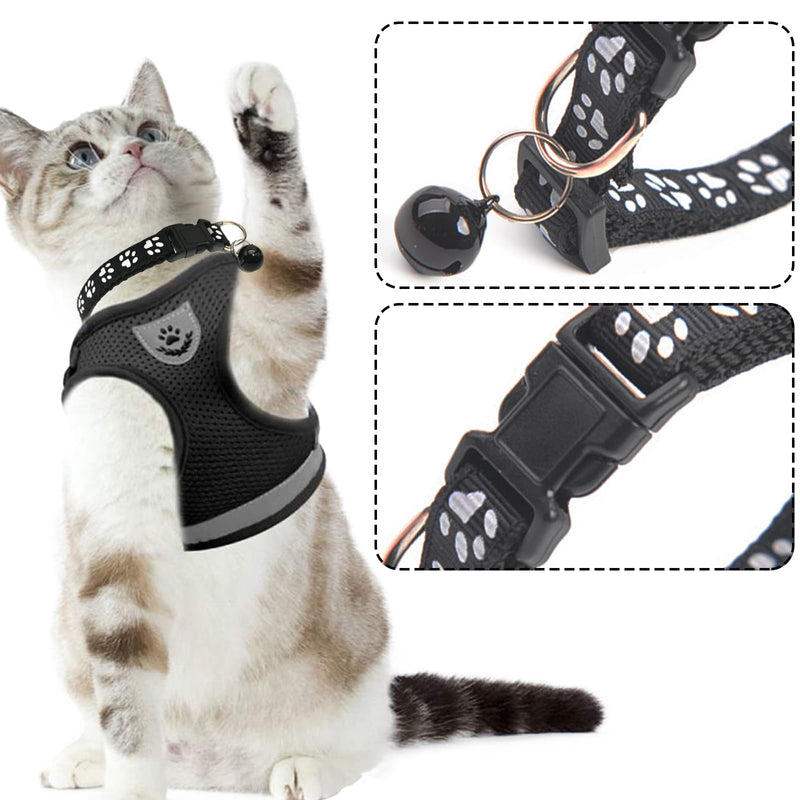 DKDDSSS Cat Harness with Leash Set, Cat Harness, Escape-Proof Adjustable, Cat Vest with Reflective Strips with Cat Collar, for Kitten Dogs (S, Black) S - PawsPlanet Australia